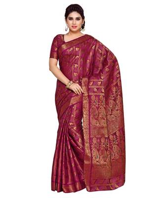 Mimosa Purple Art Silk Kanchipuram Style Saree With Blouse 1
