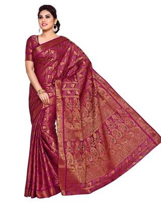 Mimosa Purple Art Silk Kanchipuram Style Saree With Blouse 2