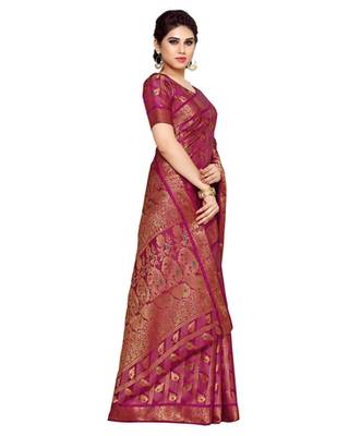 Mimosa Purple Art Silk Kanchipuram Style Saree With Blouse 3