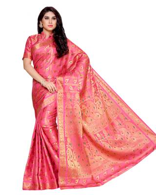 Mimosa Pink Art Silk Kanchipuram Style Saree With Blouse 2
