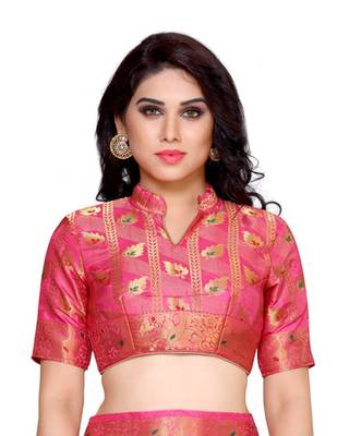 Mimosa Pink Art Silk Kanchipuram Style Saree With Blouse 5