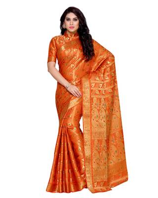 Mimosa Rust Art Silk Kanchipuram Style Saree With Blouse 1