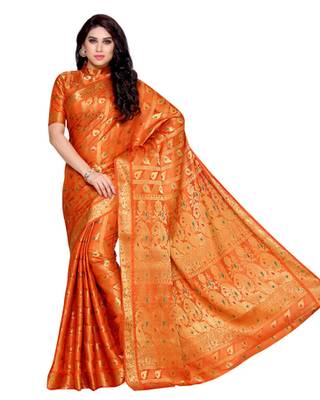 Mimosa Rust Art Silk Kanchipuram Style Saree With Blouse 2