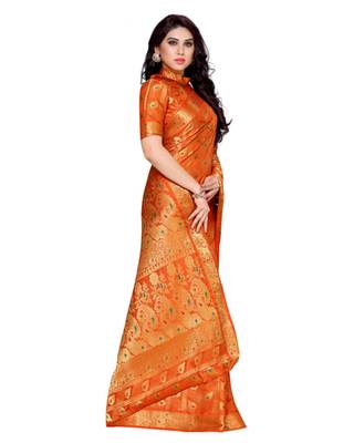 Mimosa Rust Art Silk Kanchipuram Style Saree With Blouse 3