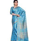 Mimosa Blue Art Silk Kanchipuram Style Saree With Blouse