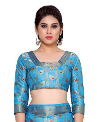 Mimosa Blue Art Silk Kanchipuram Style Saree With Blouse 5