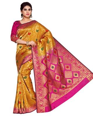Mimosa Orange Art Silk Kanchipuram Style Saree With Blouse 2