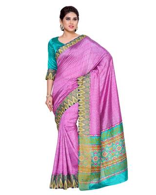 Mimosa Pink Tussar Silk Ikkat Style Saree With Blouse 1