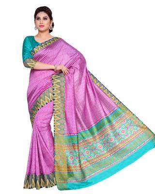 Mimosa Pink Tussar Silk Ikkat Style Saree With Blouse 2