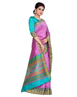 Mimosa Pink Tussar Silk Ikkat Style Saree With Blouse 3