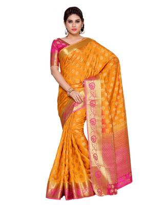 Mimosa Gold Art Silk Kanchipuram Style Saree With Blouse 1