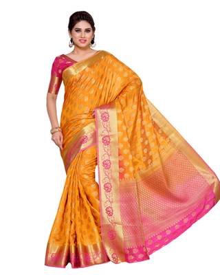 Mimosa Gold Art Silk Kanchipuram Style Saree With Blouse 2