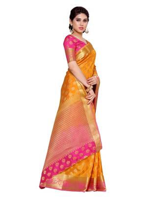 Mimosa Gold Art Silk Kanchipuram Style Saree With Blouse 3