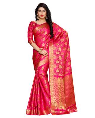 Mimosa Pink Art Silk Kanchipuram Style Saree With Blouse 1