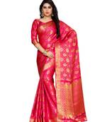 Mimosa Pink Art Silk Kanchipuram Style Saree With Blouse