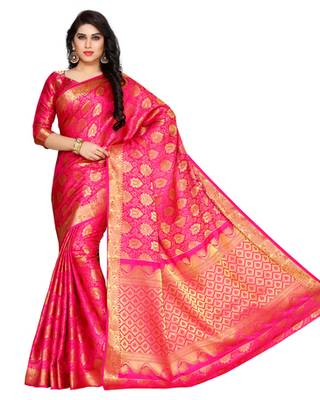 Mimosa Pink Art Silk Kanchipuram Style Saree With Blouse 2