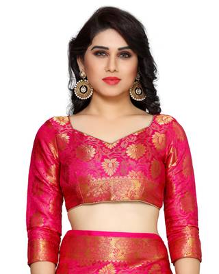 Mimosa Pink Art Silk Kanchipuram Style Saree With Blouse 5