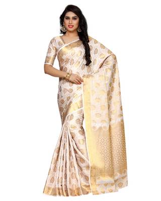 Mimosa beige art silk kanchipuram style saree with blouse 1