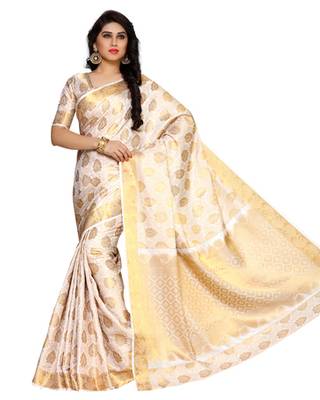 Mimosa beige art silk kanchipuram style saree with blouse 2