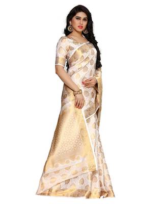 Mimosa beige art silk kanchipuram style saree with blouse 3