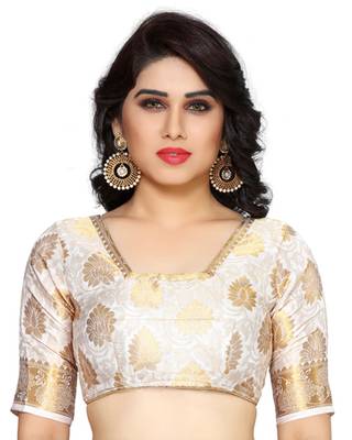 Mimosa beige art silk kanchipuram style saree with blouse 5