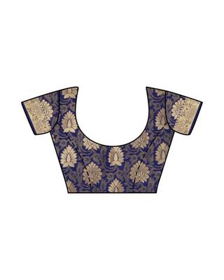 Mimosa Navy Blue Art Silk Kanchipuram Style Saree With Blouse 4