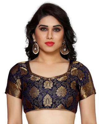 Mimosa Navy Blue Art Silk Kanchipuram Style Saree With Blouse 5