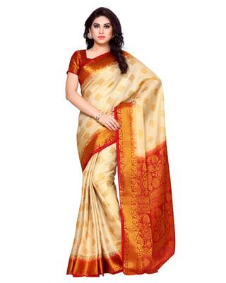 Mimosa Beige Art Silk Kanchipuram Style Saree With Blouse 1