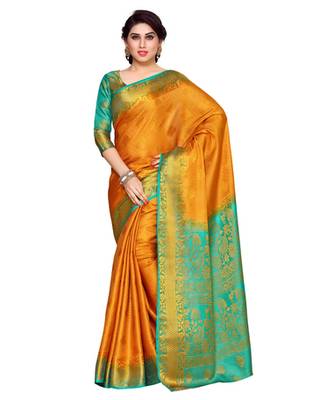 Mimosa Gold Art Silk Kanchipuram Style Saree With Blouse 1
