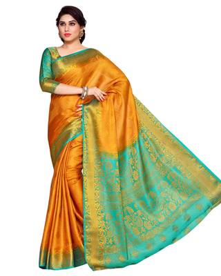 Mimosa Gold Art Silk Kanchipuram Style Saree With Blouse 2