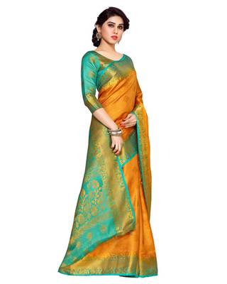 Mimosa Gold Art Silk Kanchipuram Style Saree With Blouse 3
