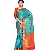 Mimosa Turquoise Blue Art Silk Kanchipuram Style Saree With Blouse