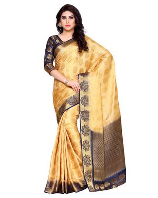 Mimosa Cream Art Silk Kanchipuram Style Saree With Blouse 1