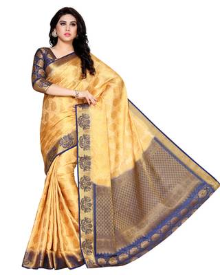 Mimosa Cream Art Silk Kanchipuram Style Saree With Blouse 2