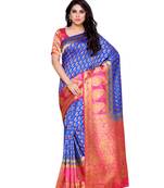 Mimosa Blue Art Silk Kanchipuram Style Saree With Blouse