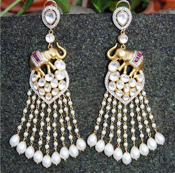 Nizami Ruby Polki Diamond Pearl Dangler Earrings 1
