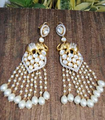 Nizami Polki Diamond Pearl Dangler Earrings 1