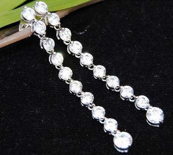 American Diamond Drop Sterling Silver Dangler Earrings 1