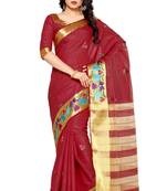 Mimosa Maroon Tussar Silk Kanjivaram Style Saree With Blouse
