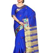 Mimosa Blue Tussar Silk Kanjivaram Style Saree With Blouse
