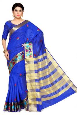 Mimosa Blue Tussar Silk Kanjivaram Style Saree With Blouse 2