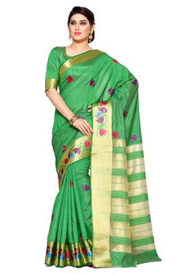 Mimosa Green Tussar Silk Kanjivaram Style Saree With Blouse 1