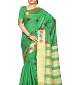 Mimosa Green Tussar Silk Kanjivaram Style Saree With Blouse
