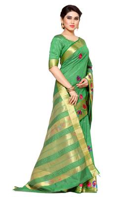Mimosa Green Tussar Silk Kanjivaram Style Saree With Blouse 3