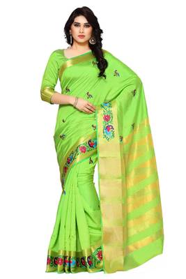 Mimosa Green Tussar Silk Kanjivaram Style Saree With Blouse 1