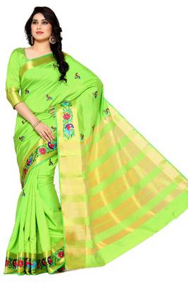 Mimosa Green Tussar Silk Kanjivaram Style Saree With Blouse 2