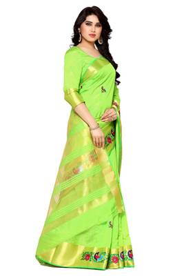 Mimosa Green Tussar Silk Kanjivaram Style Saree With Blouse 3