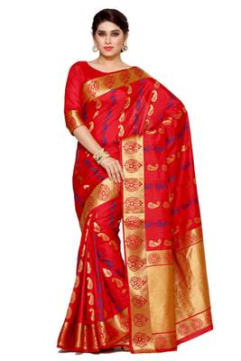 Mimosa Red Art Silk Kanjivaram Style Saree With Blouse 1
