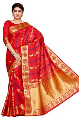 Mimosa Red Art Silk Kanjivaram Style Saree With Blouse 2