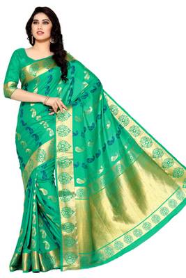 Mimosa Green Art Silk Kanjivaram Style Saree With Blouse 2